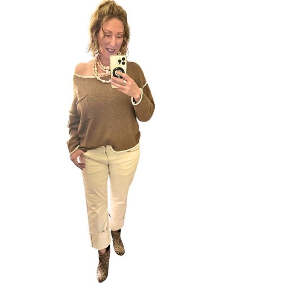 blu pepper sweater, drop shoulder, loose fit, comfy neutral sweater size large - Picture 6 of 9